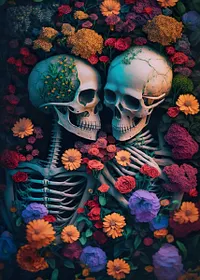 Skeleton Sea Of Flowers - Diamond Painting
