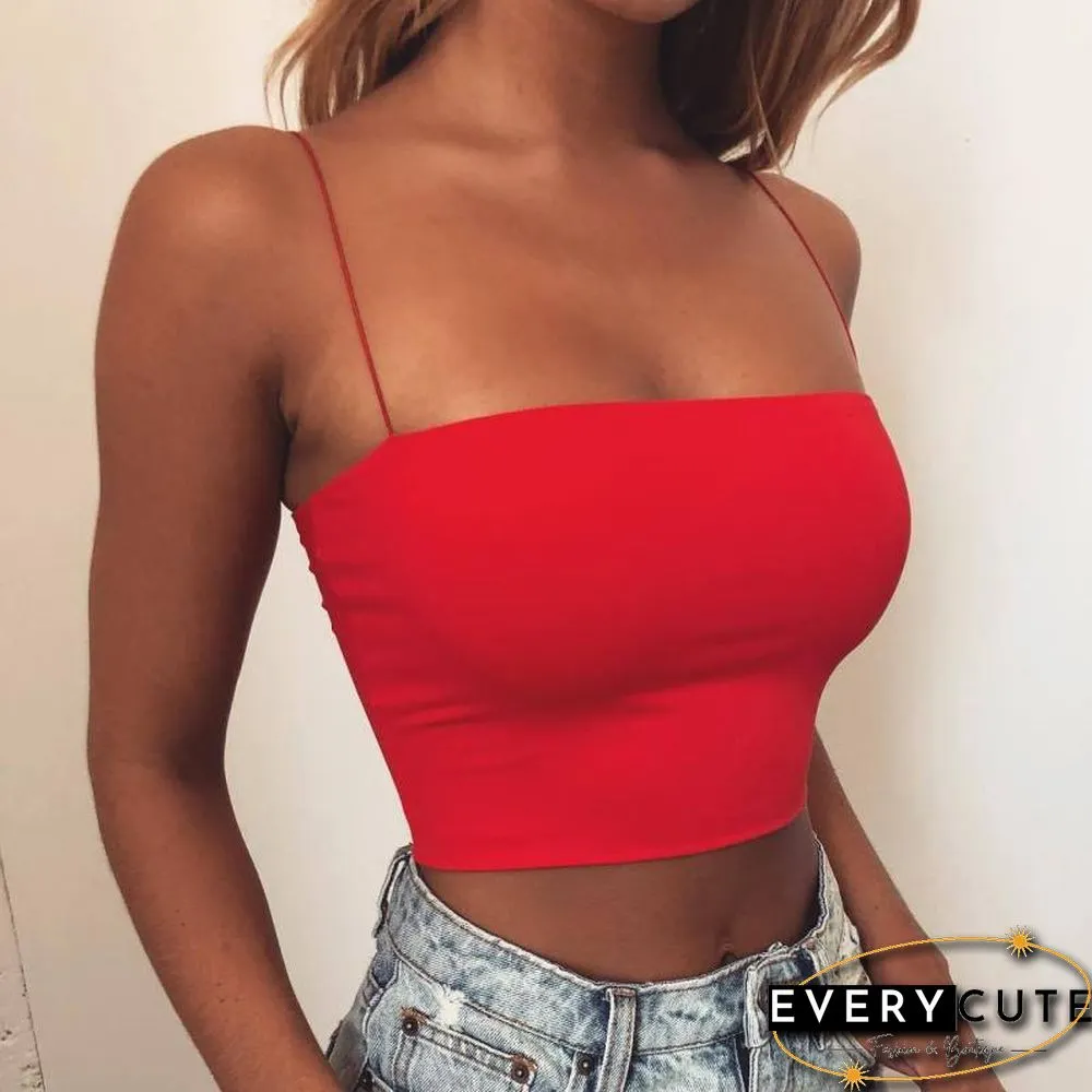 New Fashion Women Spaghetti Strap Crop Top Sexy Bodycon Sleeveless Cami Tube Top Basic Plain Camisole