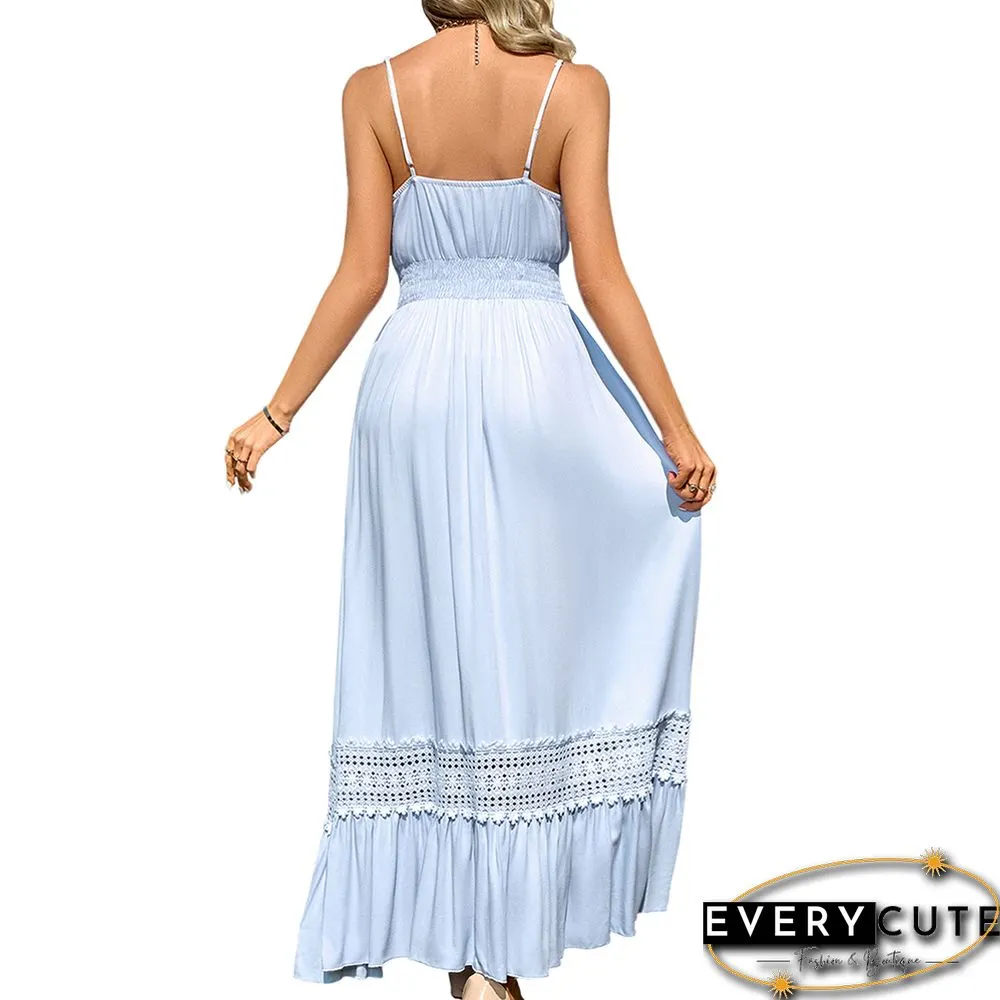 Light Blue Maxi Dress Slim Fit V Neck Maxi Dress