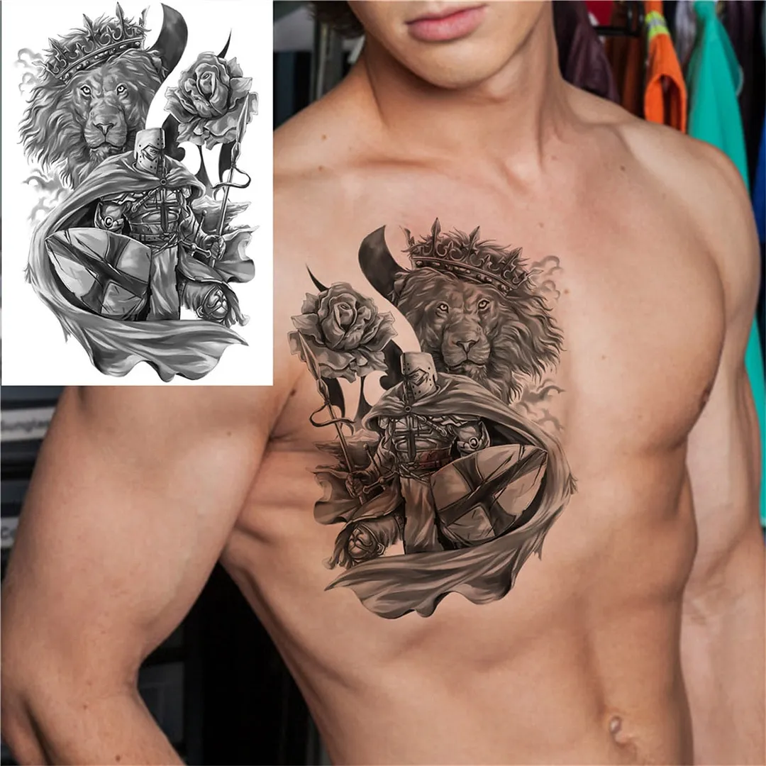 3D Lion Tiger Temporary Tattoos For Men Women Adult Black Wolf Tattoo Sticker Realistic Fake Bear Mountain Disposable Tatoo Body