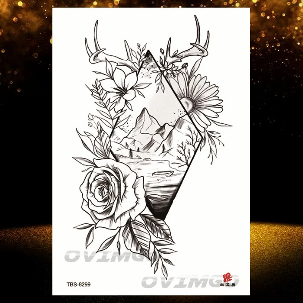Sdrawing Lotus Flower Temporary Tattoos Fake Jewelry 3D Beauty Rose Tattoo Sexy Body Art Arm Painting Tatoo Sticker For Women
