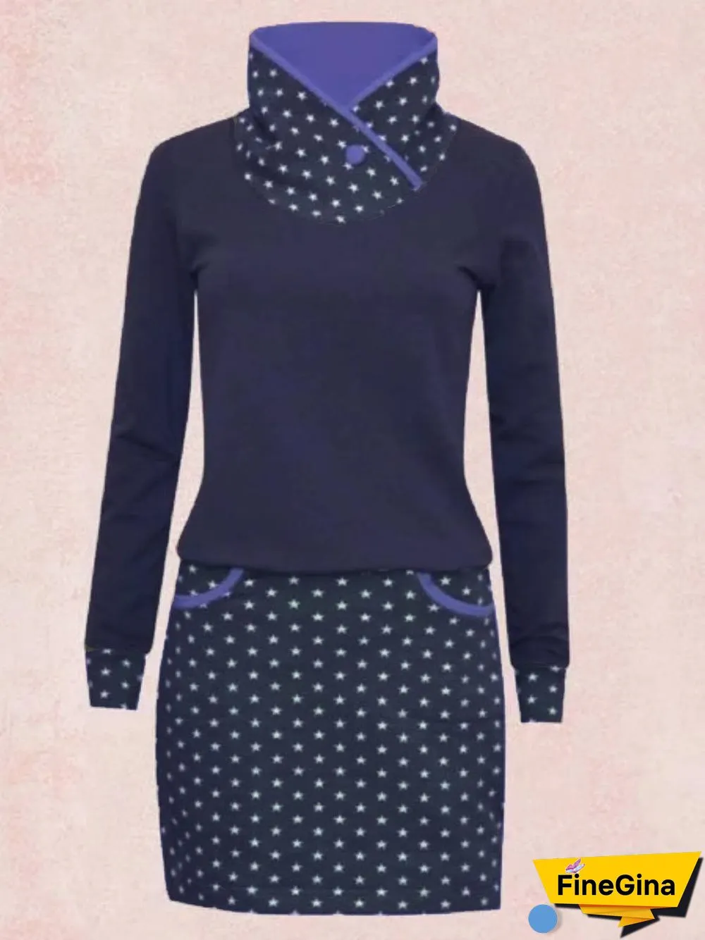 Gray Casual Long Sleeve Paneled Knitting Dress