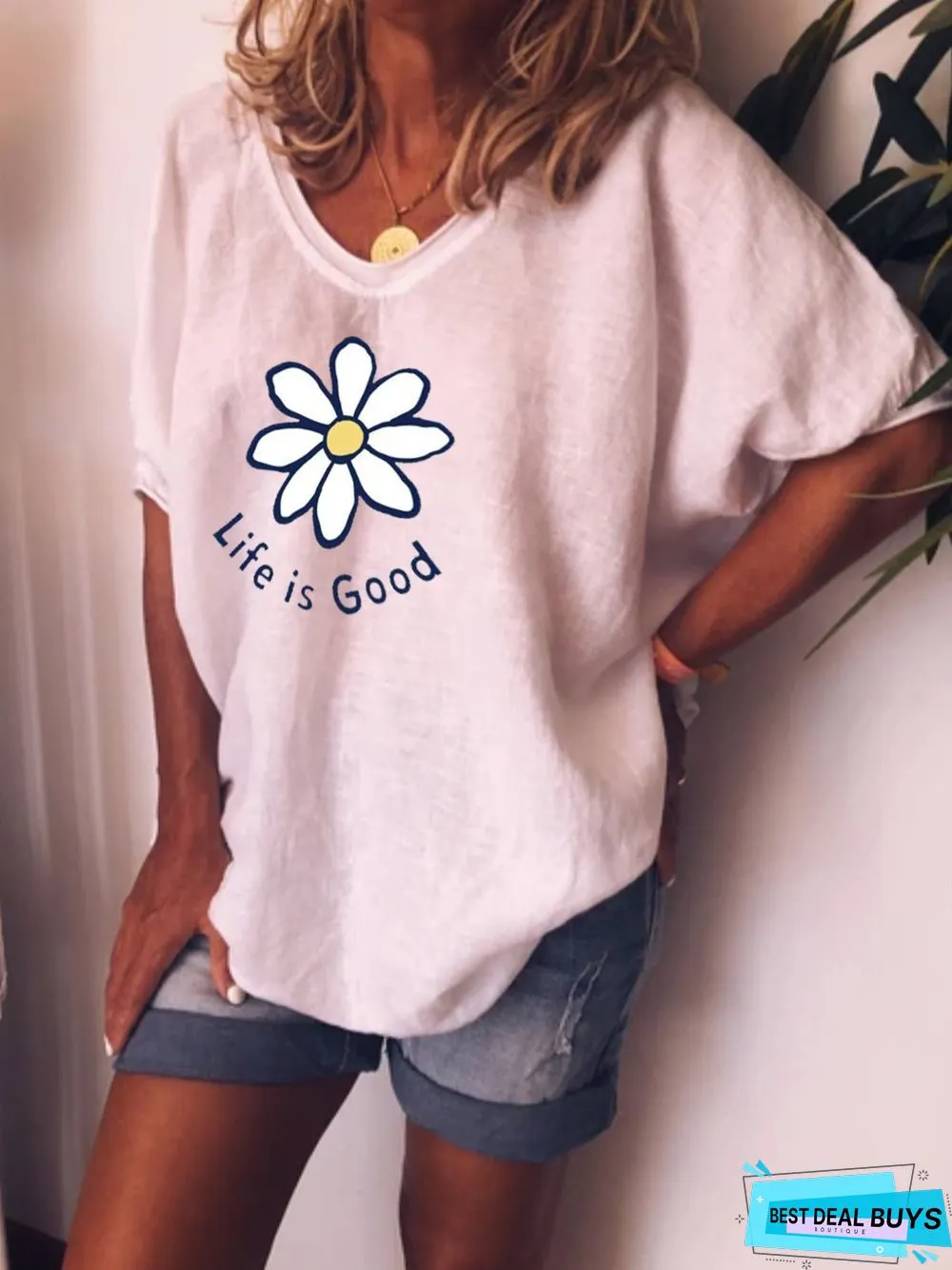 Retro casual loose simple short sleeve printed T-shirt
