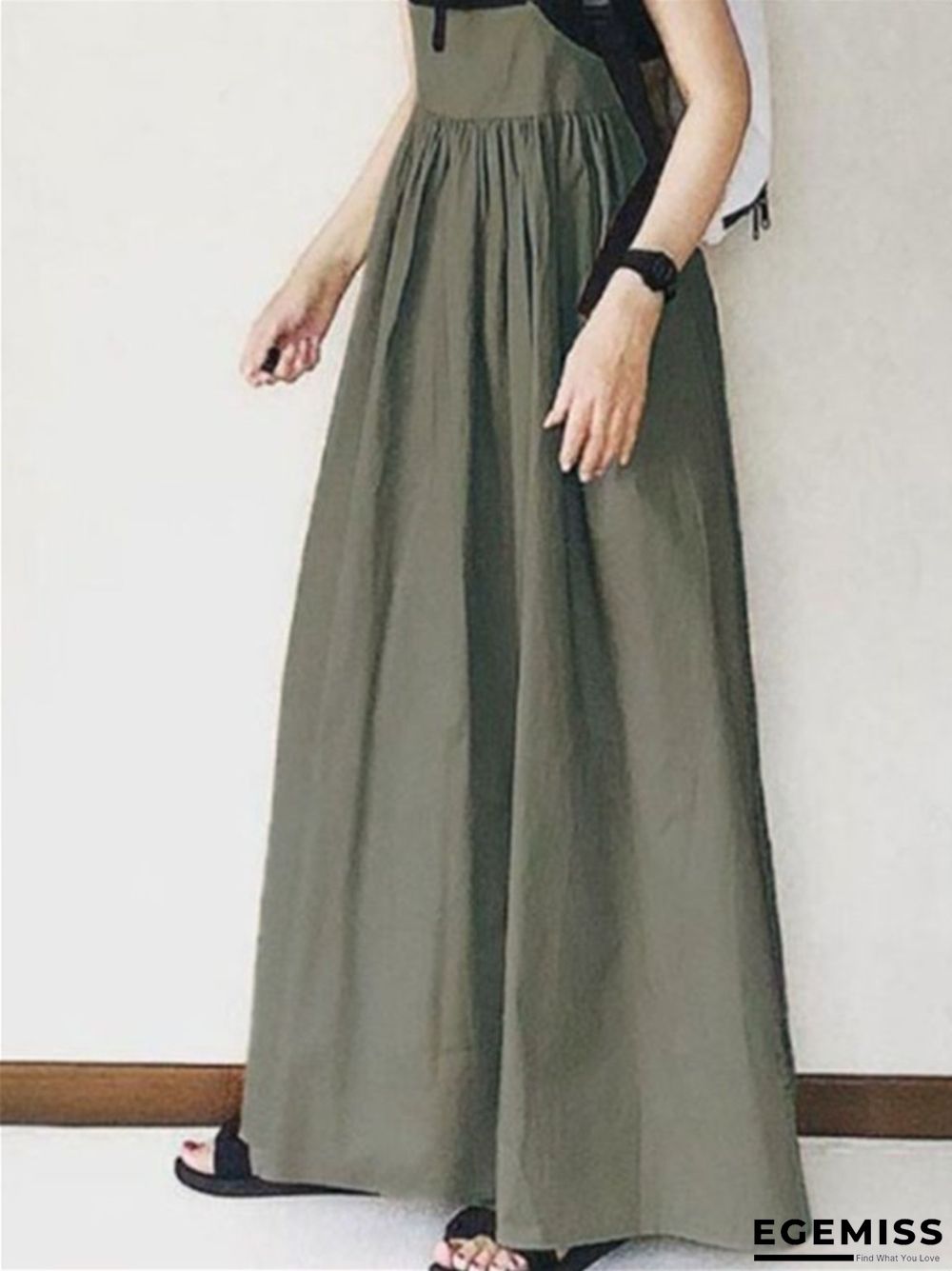 Long Skirt Spring Summer High Waist Skirt Solid Color Pleated Sling Long Skirt | EGEMISS