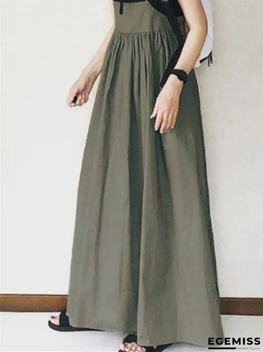 Long Skirt Spring Summer High Waist Skirt Solid Color Pleated Sling Long Skirt | EGEMISS