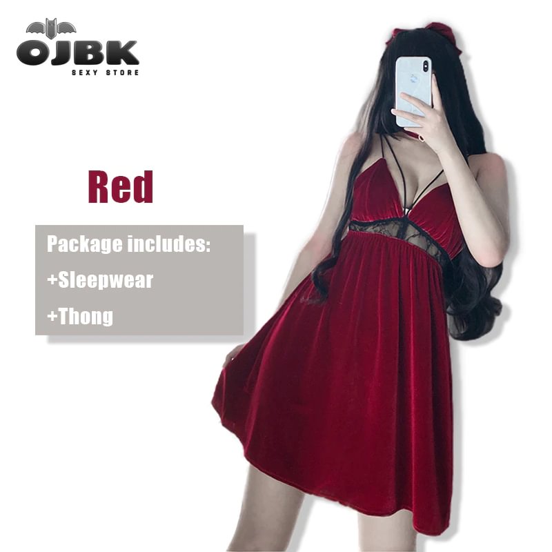Billionm OJBK Store Fashion Velvet 2 Pieces Women Sexy Lace Robe Pajama Sleepwear Warm Winter Pajamas Sets Suit Sleeveless Nightwear 2020