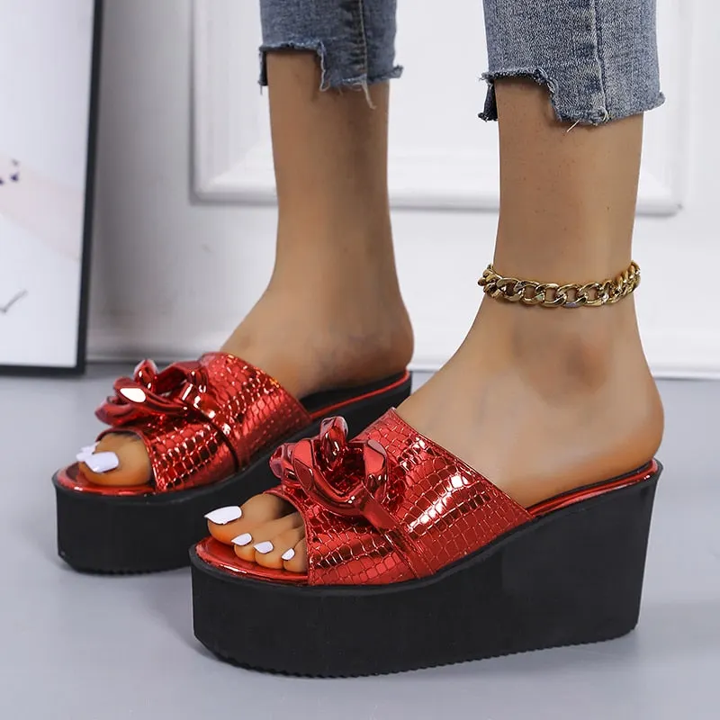 Best Sale Top Cowhide Platform Summer Shoes Women Sandals Slippers 2021 Fish Head Wedges Sandals High Heels Shoes Summer Sandals