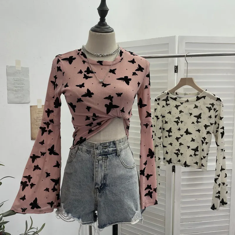 Brownm Real Shooting Spice Girl Butterfly Shiny Shiny Mesh Yarn Long-Sleeved T-Shirt Horn Sleeve Short Repair Body Jacket 8031