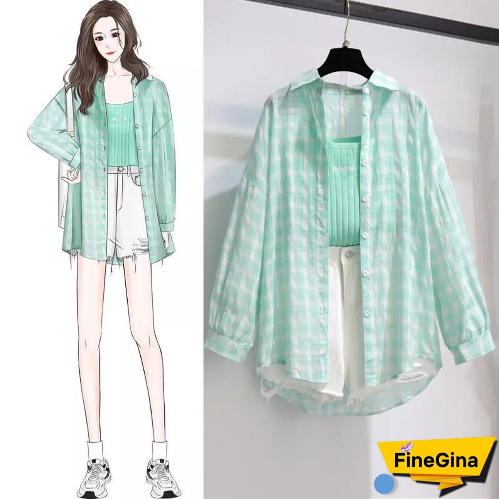 Fashion Green Plaid Three-Piece Set P11571