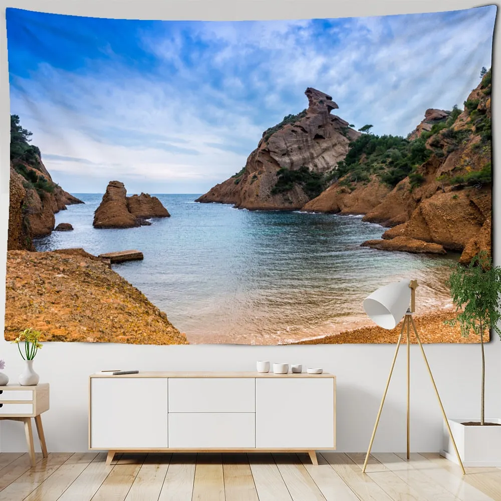 Sunset Seascape Tapestry Wall Hanging Bohemian Style Hippie Witchcraft Aesthetics Room Bedroom Home Decor