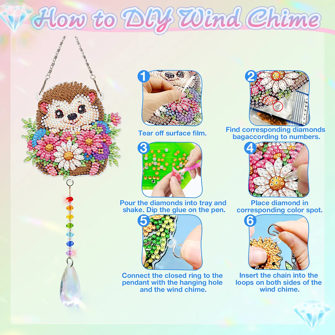 2Pcs Hedgehog DIY Double-Sided Diamond Painting Hanging Kits Diamond Painting Suncatcher Craft Kit for Home Garden Wall Decor Gift
