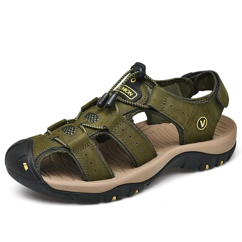 MIXIDELAI New Fashion Summer Beach Breathable Men Sandals Brand Genuine Leather Men's Sandals Man Casual Shoes Plus Size 38-47