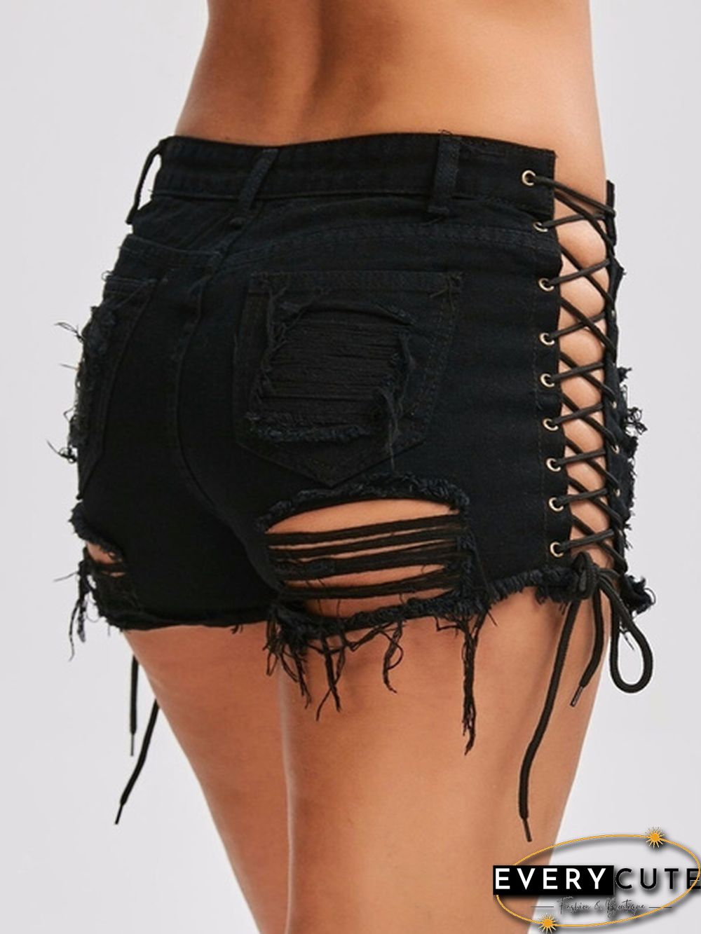 Sexy Summer Women Denim Shorts Blue High Waist Ripped Short Jeans Femme Tassel Lace Up Bandage Shorts