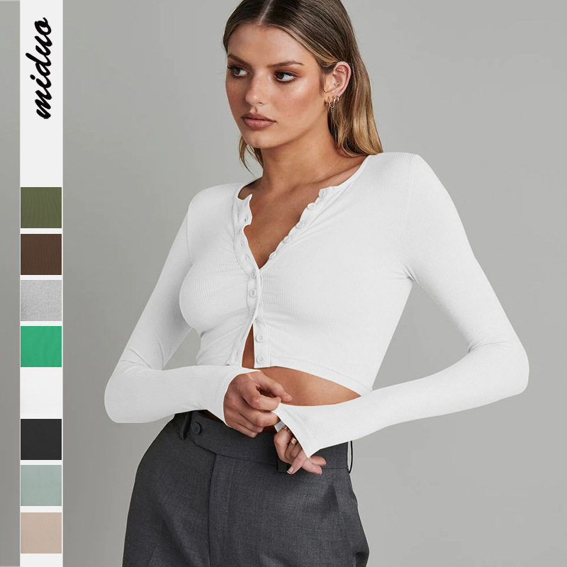 Autumn Fashion:  Short Chic Knit Long-sleeve Cardigan with Button 
