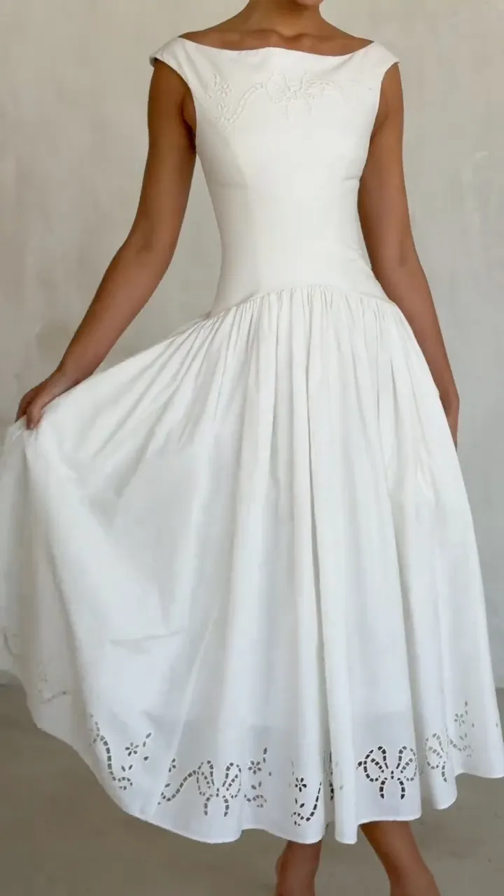  Sleeveless Embroidered Fit and Flare Dress