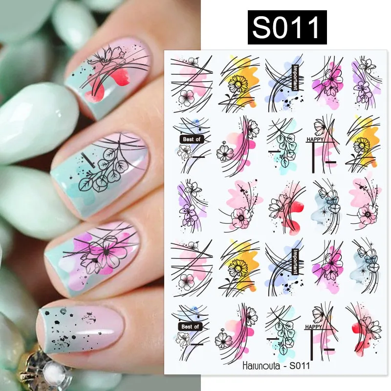 Geometric Lines Flowers Leaves 3D Nail Sticker Figure Woman Face Pattern Special Self Adhesive Nail Art Decals Manicures Sliders-Nail Inspo