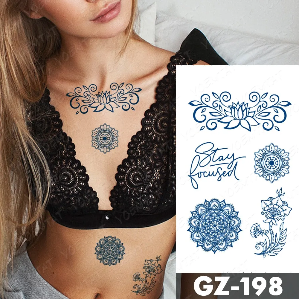 Juice Lasting Waterproof Temporary Tattoo Sticker Rose Butterfly Moon Sun Diamond Heartbeat Wave Flash Fake Tattoos Ink Body Art