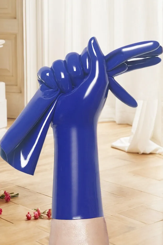 Unisex Classic Latex Gloves Royal Blue Short Molded Sophisticated Minimalist Gloves