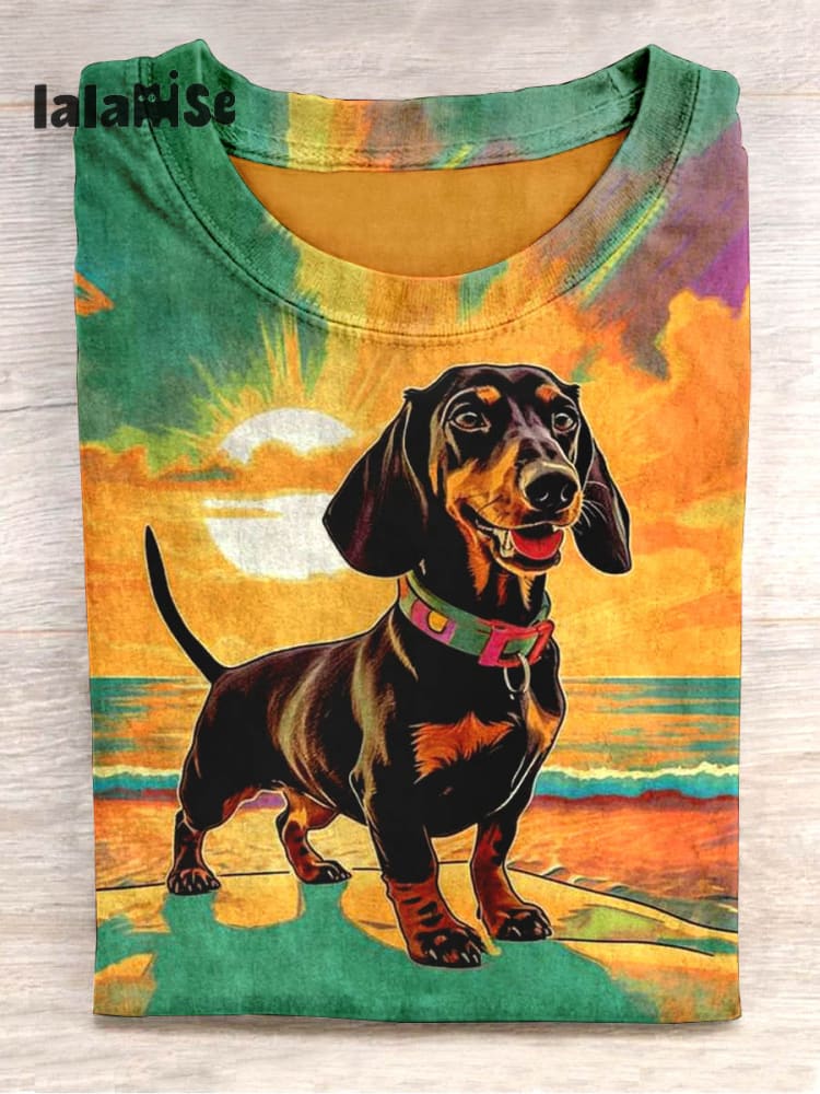 Unisex Cute Dachshund Abstract Print Design T-Shirt Yellow / S