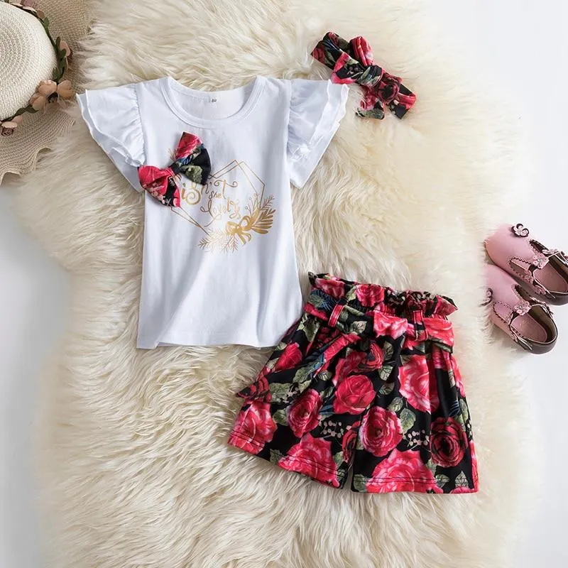 Baby Summer Romper + Dots Shorts Pants Cotton Kids Clothes Sets 3pcs Baby Girl Mouse Pattern Cartoon Clothes With Cute Headband
