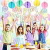 Birthday Decorations, Happy Birthday Banner with Birthday Balloons, Honeycomb Balls, Hanging Swirls, Circle Dots Garland, Happy Birthday Party Decorations for Women Men Boys Girls (Pastel)