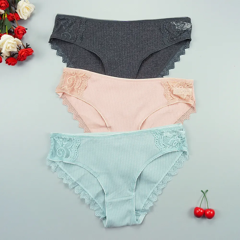 Billionm Women's Cotton Panties Sexy Underwear Strip Lady Mid Rise Underpants Breathable Briefs Intimates Lace Thread Panty