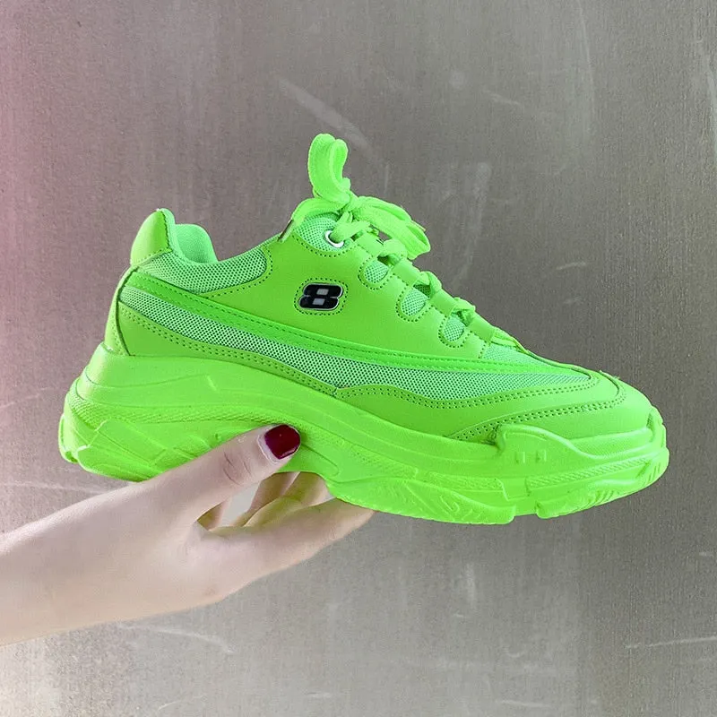 Soft Casual Thick Sneaker Platform Summer Breathable Mesh Women's Shoes Flat Casual Yellow Sports Shoes Female Orange 2020