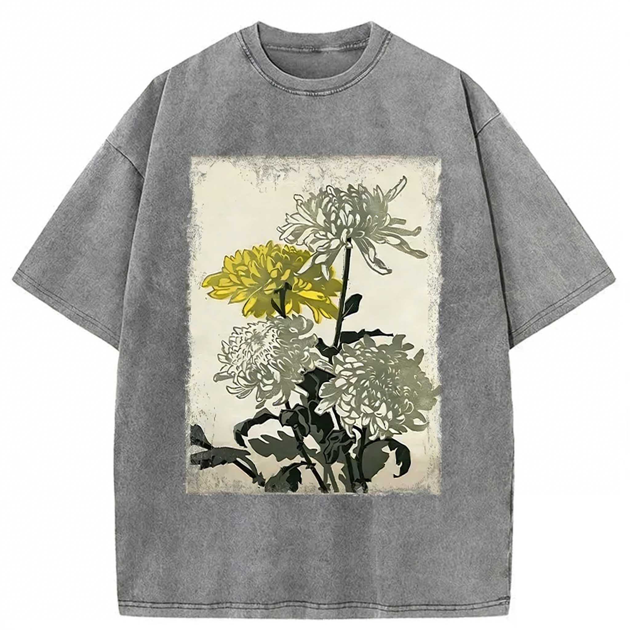 Japanese Chrysanthemum Washed T-shirt elevenforest