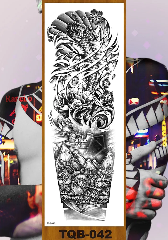 Full Flower Arm Temporary Tattoo Sticker Man Woman Girl Body Sexy Fake Tatoo Pterodactyl Bodhisattva Monkey King Phoenix Nirvana
