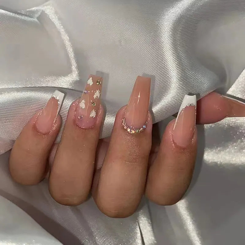 Churchf Churchf Wind Nail Patch Simple Removable Nail Love Wear Nail French Fine Flash Beauty Nail Piece Diamond 24 Pieces