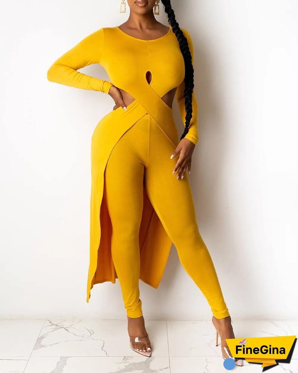 Solid Cutout Asymmetrical Top & Pants Set