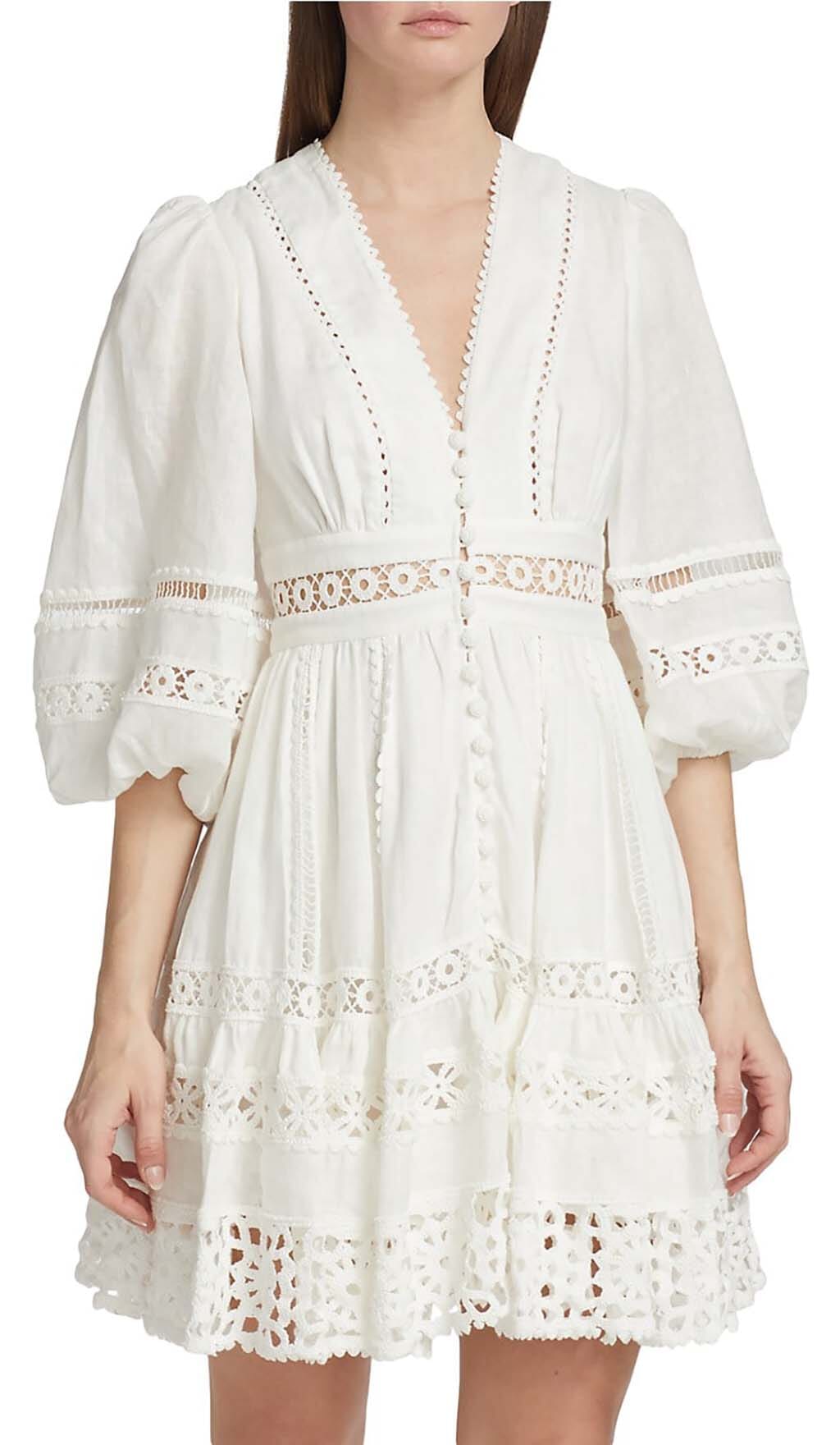 V-Neck Botton Midi Dress In White Flowering Girl
