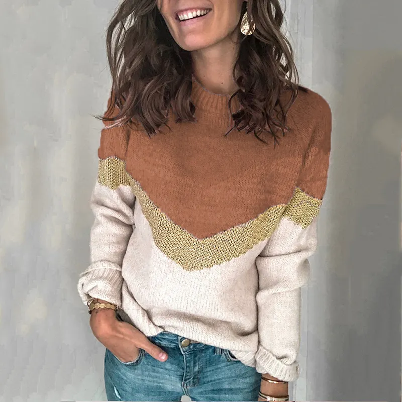Contrast Panel Pullover Crewneck Raglan Sleeve Sweater