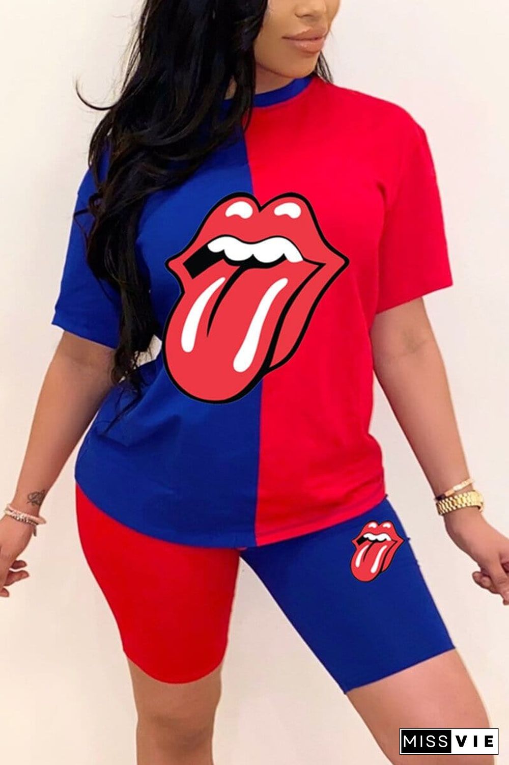 Casual Printed Round Neck T-Shirt Set