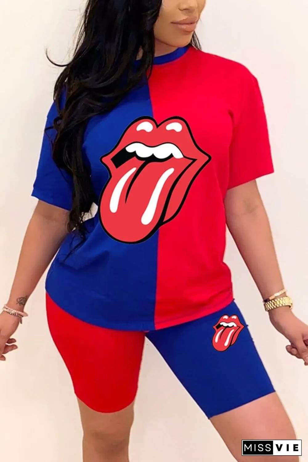 Casual Printed Round Neck T-Shirt Set