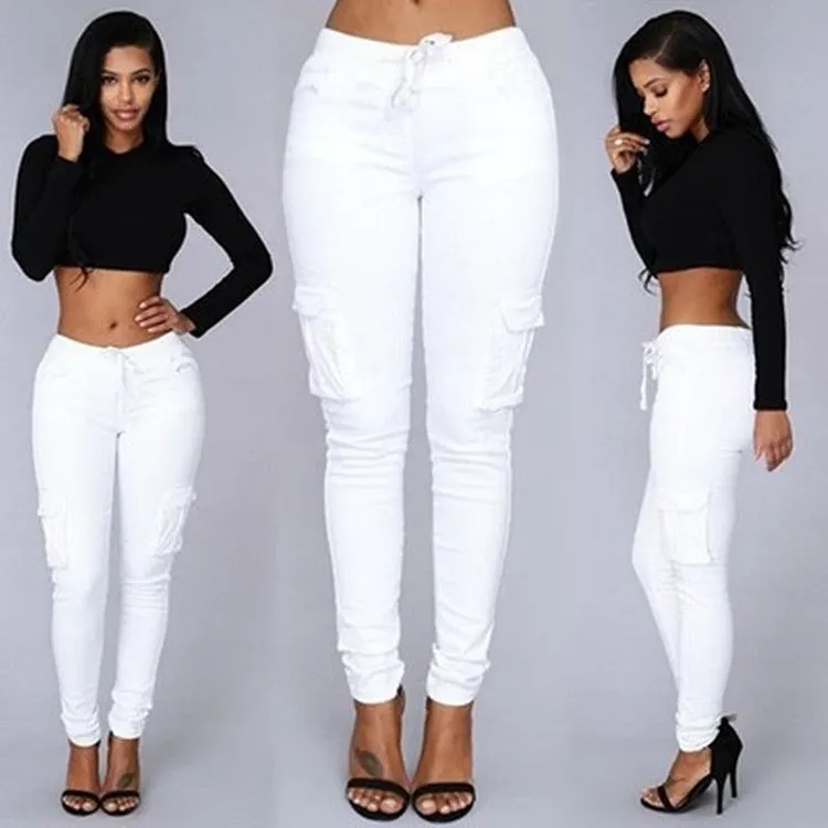 Women's Multi-pocket Drawstring Lace Ladies Casual Pants