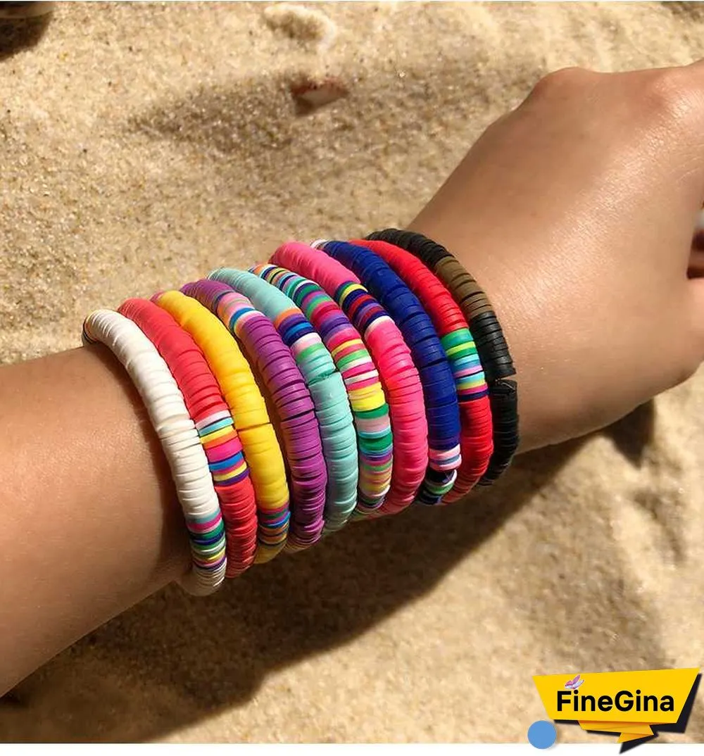 Recyclable Rainbow Colorful Polymer Clay Beads Bracelets Jewelry