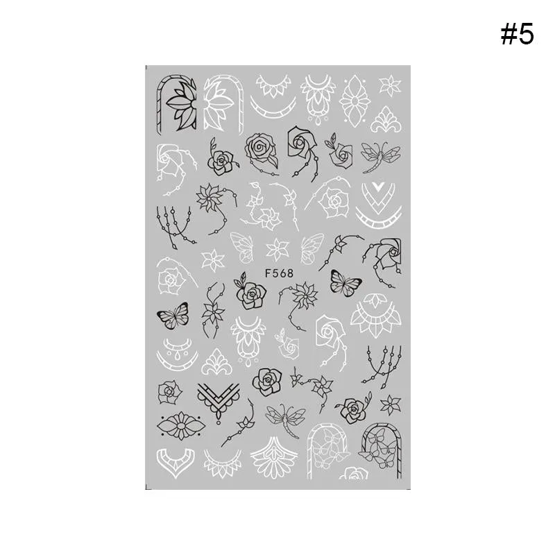 1 Sheet Leaves Geometry 3D Nail Art Stickers Sliders Mandala Flowers Leaf Adhesive Nail Decals Foil Decoration Manicuring Wrap