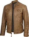 🛒fjackets Męskie kurtki sk&oacute;rzane z prawdziwej sk&oacute;ry jagnięcej &ndash; pikowana kurtka sk&oacute;rzana męska w stylu motocyklowym (Cafe Racer), zapinana na zamek