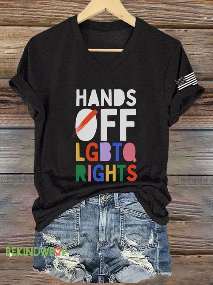 Women&rsquo;s FDT &ldquo;HANDS OFF LGBTQ Rights&acirc;&euro;?Print Casual T-Shirt Black / S