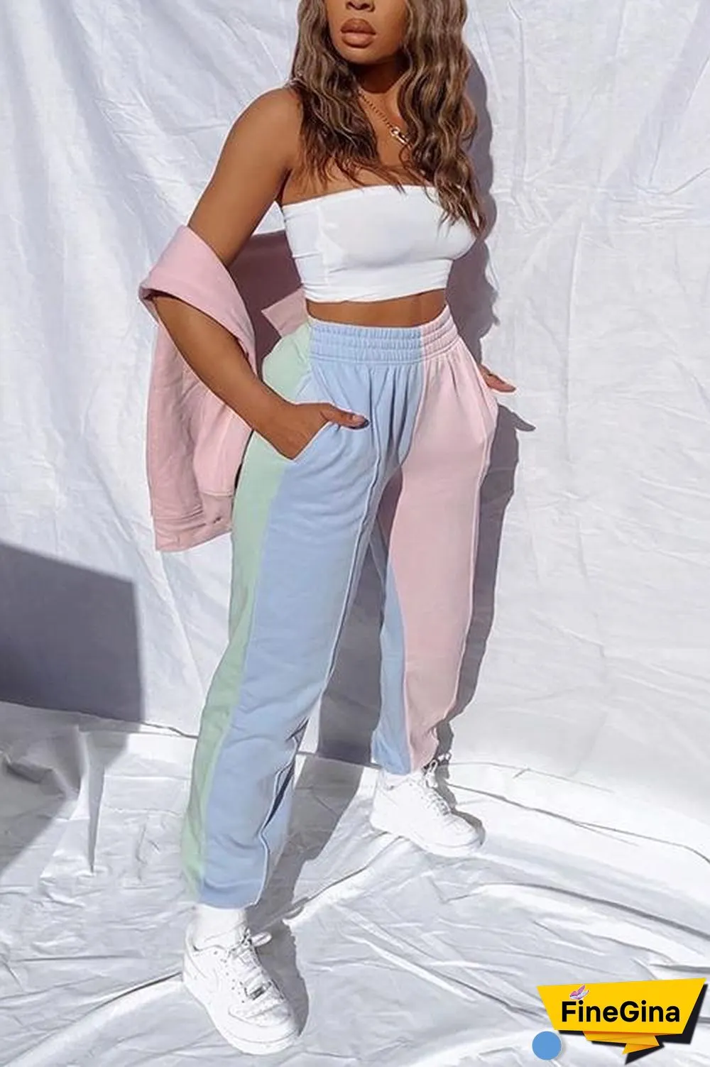 Color Block Elastic Joggers