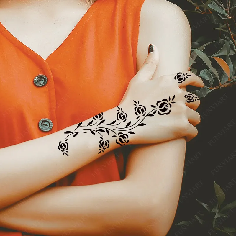 Sdrawing Tattoo Stencils Reusable Painting Stencil for Hand Body Art Flower Temporary Tattoo Template Sleeve Wedding Bride Beauty