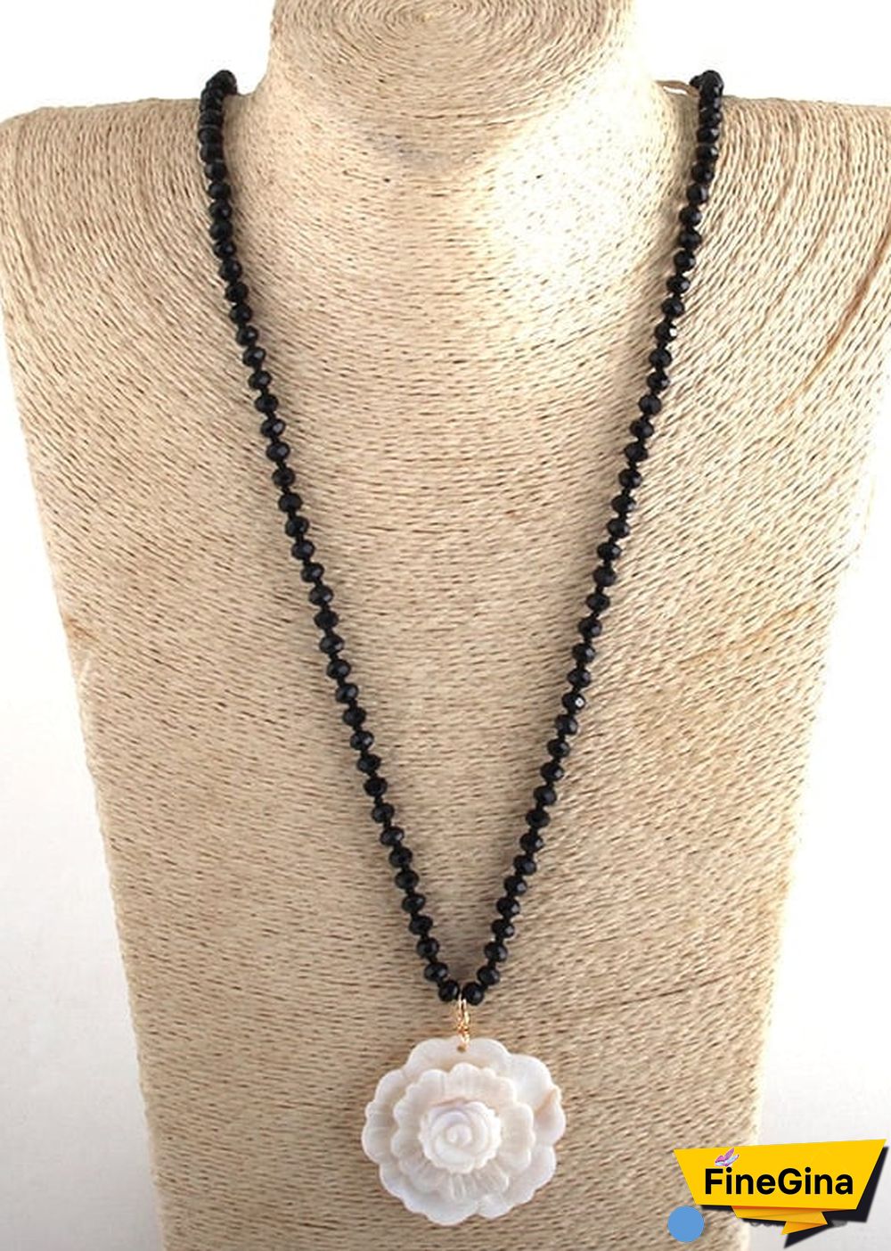 Boho Necklace, RH Crystal White Rose