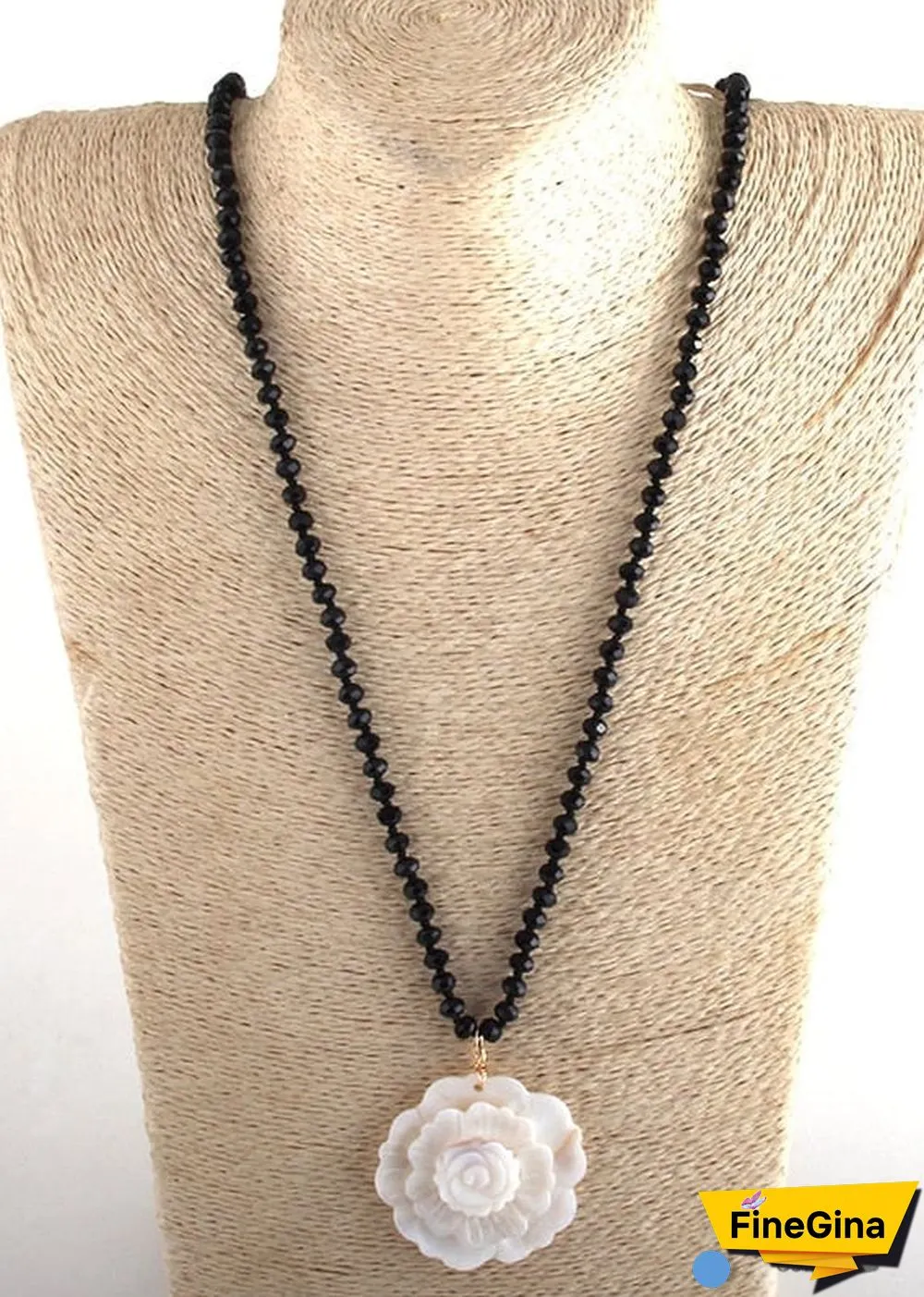 Boho Necklace, RH Crystal White Rose