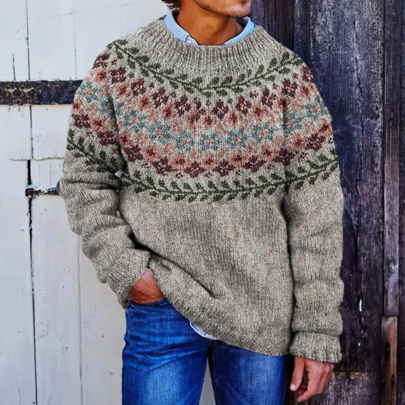 Men's Floral Icelandic Pattern Art Cozy Knit Sweater