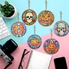 6PCS Diamond Painting Double Sided  Skull Glass Pumpkin Halloween Keychains Kit