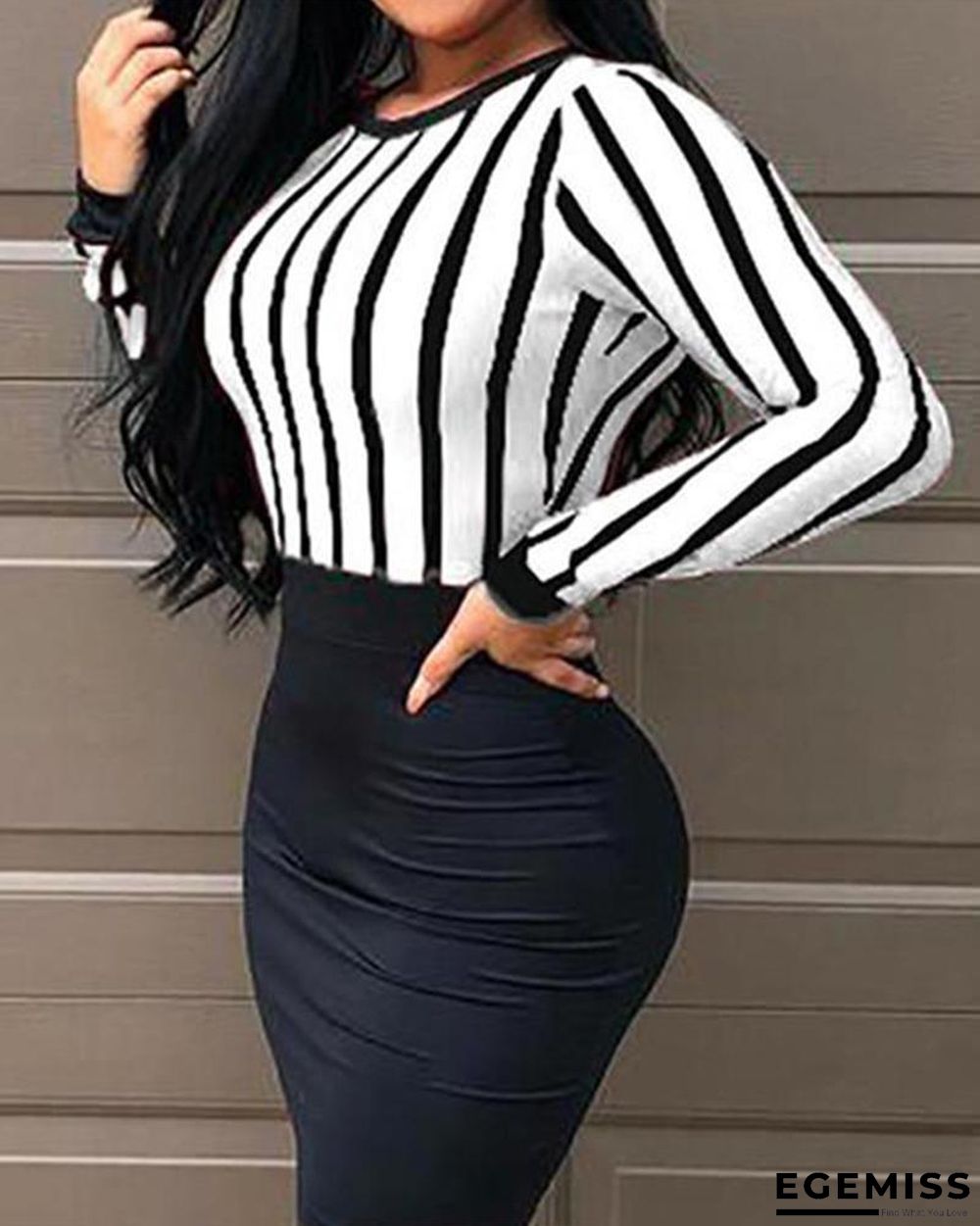 Open Back Striped Top Bodycon Dress Black Dresses | EGEMISS