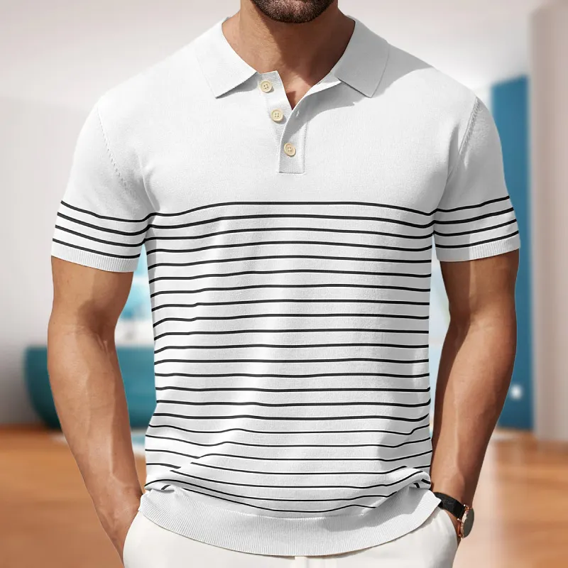 Uveng Uveng Men's Men's Casual Ball Striped Knits Ice Shuang Silk Knitting Business Polo Shirtsy0151