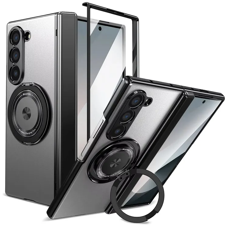 Aluminum Alloy Back Cover Mobile Phone Case For Samsung Galaxy Z Fold 7 6 With 360&deg; Rotating Ring Kickstand