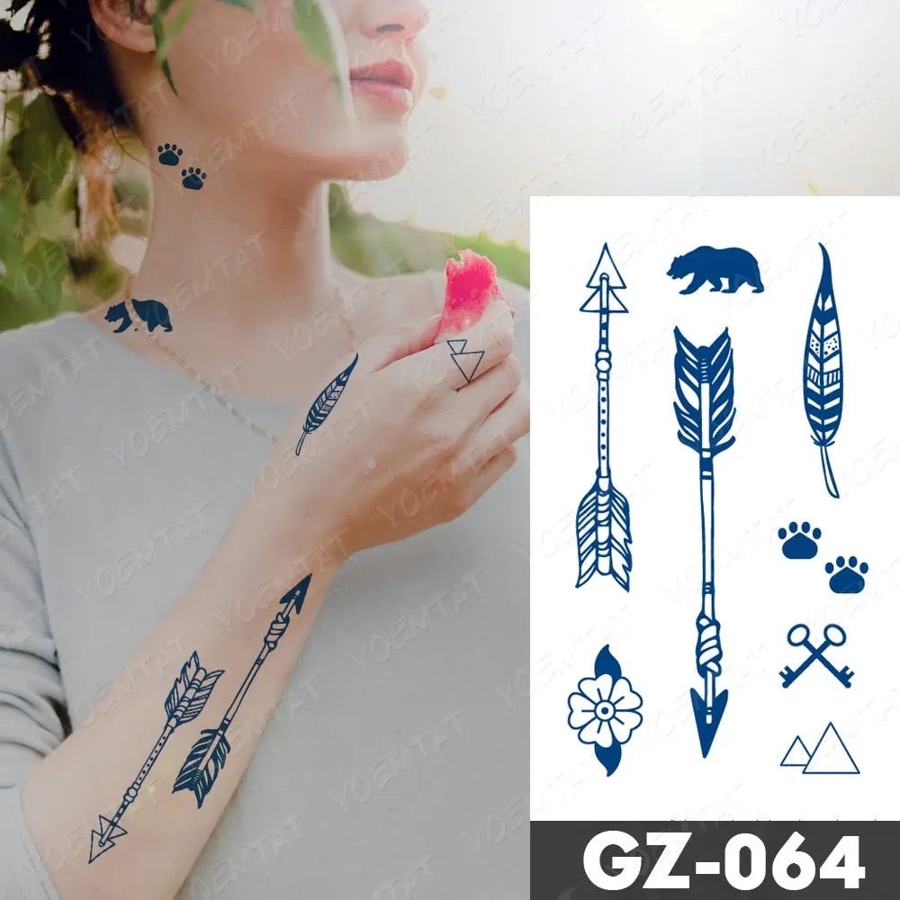 Juice Lasting Waterproof Temporary Tattoo Sticker Rose Butterfly Moon Sun Diamond Heartbeat Wave Flash Fake Tattoos Ink Body Art